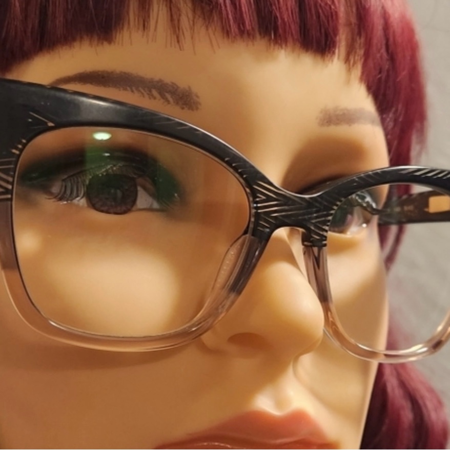 L.A.M.B. Womens Black-To-Clear Gradient Cat-Eye Glasses